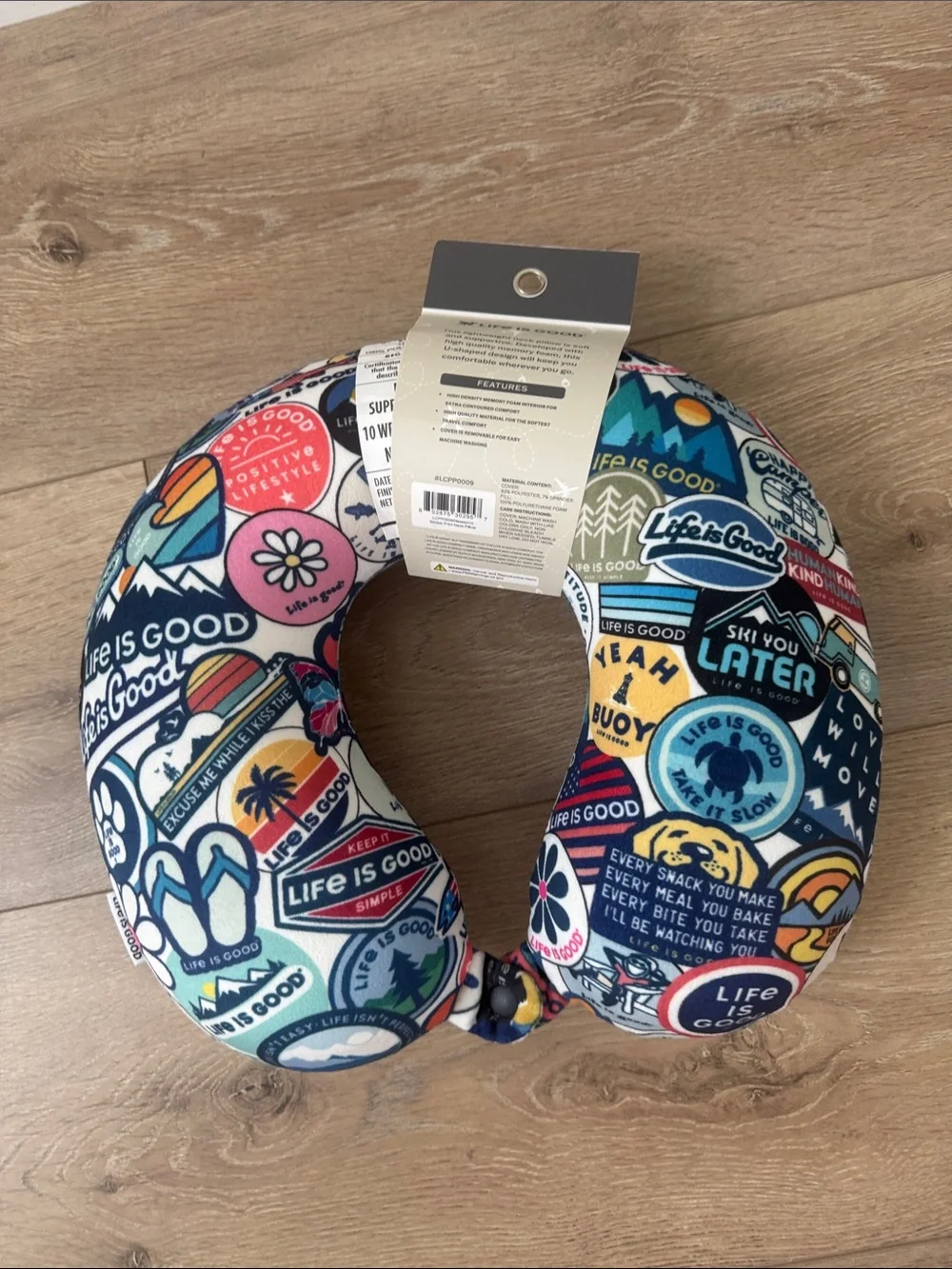 NWT Life Is Good Navy Multicolor Travel Neck Pillow